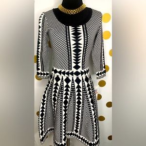 Nina Leonard Mixed Print Skater Sweater Dress - Size: XS